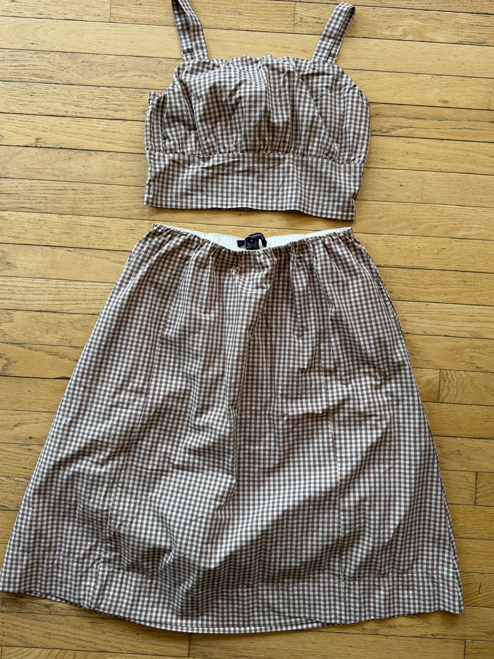 French Connection Brown Gingham Midi Skirt and Top